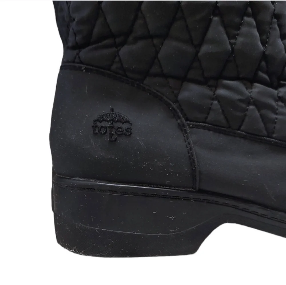 Totes Black Quilted Weatherproof Faux Fur Lined Boots Women's Size 10